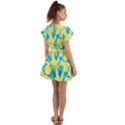 Yellow and blue leafs silhouette at sky blue Flutter Sleeve Wrap Dress View2