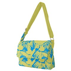 Yellow And Blue Leafs Silhouette At Sky Blue Full Print Messenger Bag (m) by Casemiro