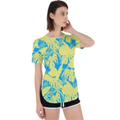 Yellow And Blue Leafs Silhouette At Sky Blue Perpetual Short Sleeve T-shirt by Casemiro