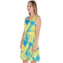 Yellow and blue leafs silhouette at sky blue Knee Length Skater Dress With Pockets View2