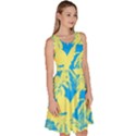 Yellow and blue leafs silhouette at sky blue Knee Length Skater Dress With Pockets View3