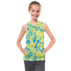 Yellow And Blue Leafs Silhouette At Sky Blue Kids  Sleeveless Hoodie by Casemiro