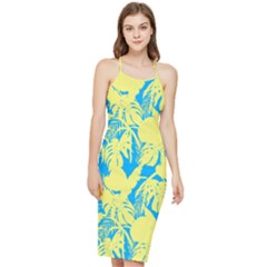 Yellow And Blue Leafs Silhouette At Sky Blue Bodycon Cross Back Summer Dress