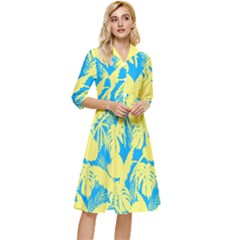 Yellow And Blue Leafs Silhouette At Sky Blue Classy Knee Length Dress