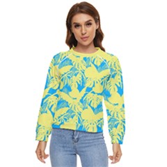 Yellow And Blue Leafs Silhouette At Sky Blue Women s Long Sleeve Raglan Tee