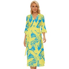 Yellow And Blue Leafs Silhouette At Sky Blue Midsummer Wrap Dress by Casemiro