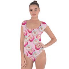 Pink And White Donuts Short Sleeve Leotard  by SychEva