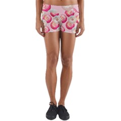 Pink And White Donuts Yoga Shorts by SychEva