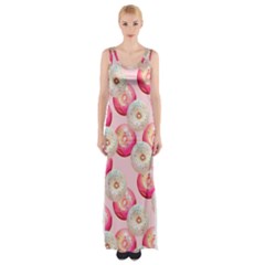 Pink And White Donuts Thigh Split Maxi Dress by SychEva