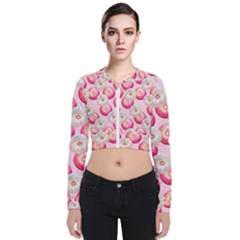 Pink And White Donuts Long Sleeve Zip Up Bomber Jacket by SychEva