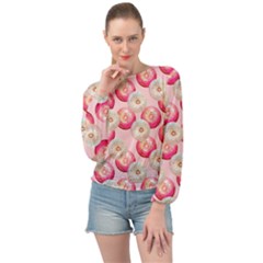 Pink And White Donuts Banded Bottom Chiffon Top by SychEva