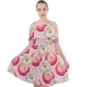 Pink And White Donuts Cut Out Shoulders Chiffon Dress View1