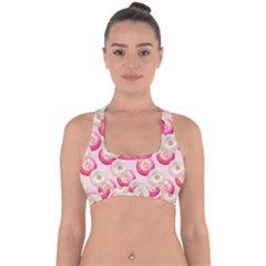 Pink And White Donuts Cross Back Hipster Bikini Top  by SychEva