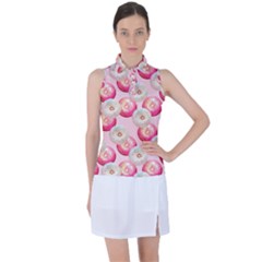 Pink And White Donuts Women s Sleeveless Polo Tee by SychEva