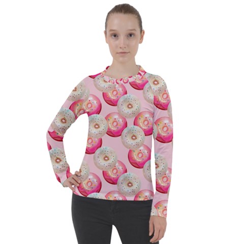 Pink And White Donuts Women s Pique Long Sleeve Tee by SychEva