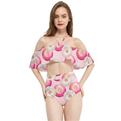 Pink And White Donuts Halter Flowy Bikini Set  by SychEva