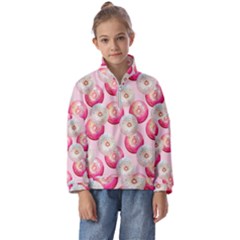 Pink And White Donuts Kids  Half Zip Hoodie by SychEva