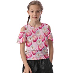 Pink And White Donuts Kids  Butterfly Cutout Tee by SychEva