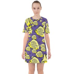 Butterfly Fish And Clove Polyps Sixties Short Sleeve Mini Dress by SeaworthyClothing