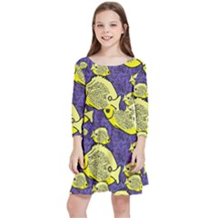 Butterfly Fish And Clove Polyps Kids  Quarter Sleeve Skater Dress