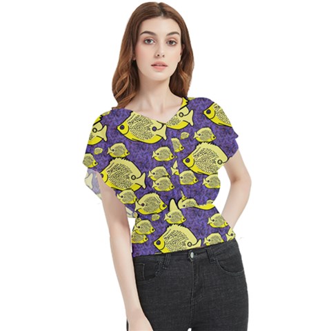 Butterfly Fish And Clove Polyps Butterfly Chiffon Blouse by SeaworthyClothing