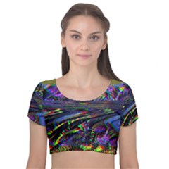 Unadjusted Tv Screen Velvet Short Sleeve Crop Top  by MRNStudios