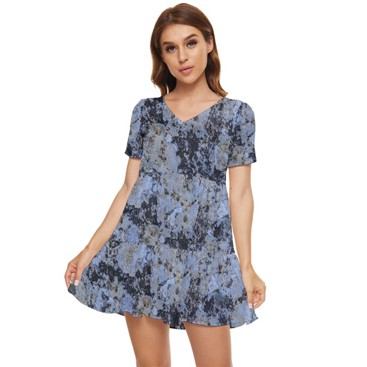 Marble Texture Top View Tiered Short Sleeve Mini Dress