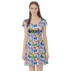 Beautiful Bright Butterflies Are Flying Short Sleeve Skater Dress by SychEva