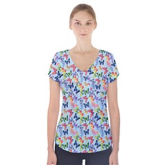 Beautiful Bright Butterflies Are Flying Short Sleeve Front Detail Top by SychEva