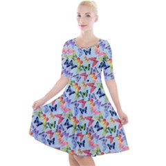 Beautiful Bright Butterflies Are Flying Quarter Sleeve A-line Dress by SychEva