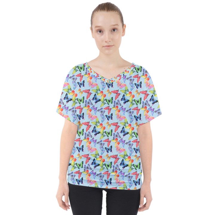 Beautiful Bright Butterflies Are Flying V-Neck Dolman Drape Top