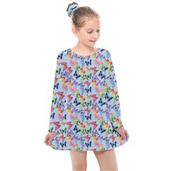 Beautiful Bright Butterflies Are Flying Kids  Long Sleeve Dress by SychEva