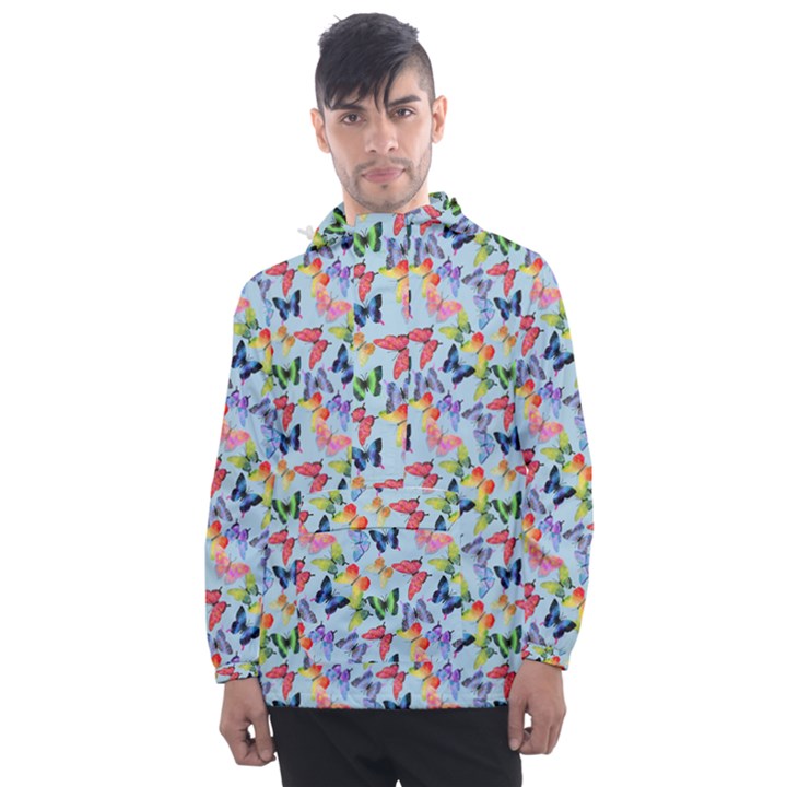 Beautiful Bright Butterflies Are Flying Men s Front Pocket Pullover Windbreaker