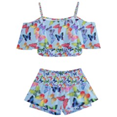 Beautiful Bright Butterflies Are Flying Kids  Off Shoulder Skirt Bikini by SychEva