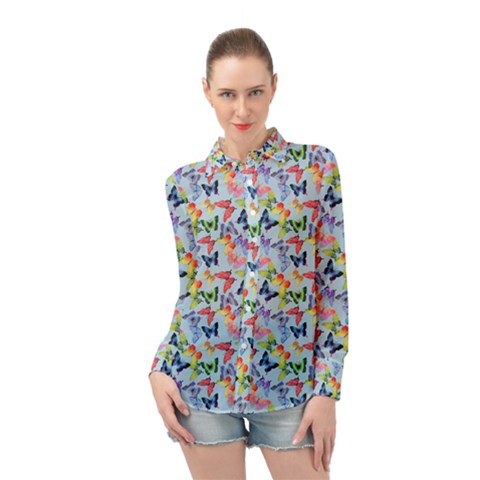 Beautiful Bright Butterflies Are Flying Long Sleeve Chiffon Shirt by SychEva