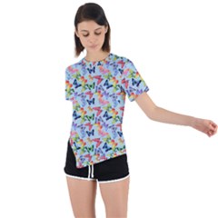 Beautiful Bright Butterflies Are Flying Asymmetrical Short Sleeve Sports Tee by SychEva