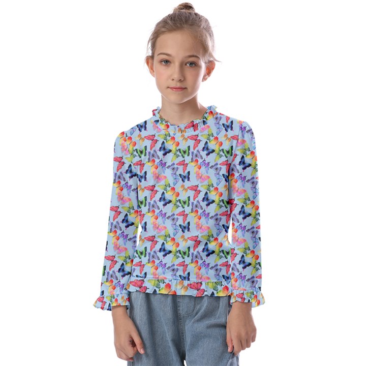 Beautiful Bright Butterflies Are Flying Kids  Frill Detail Tee