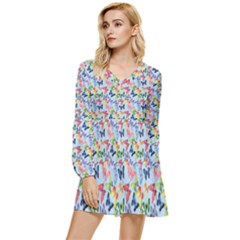 Beautiful Bright Butterflies Are Flying Tiered Long Sleeve Mini Dress by SychEva