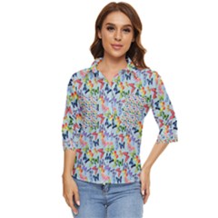 Beautiful Bright Butterflies Are Flying Women s Quarter Sleeve Pocket Shirt