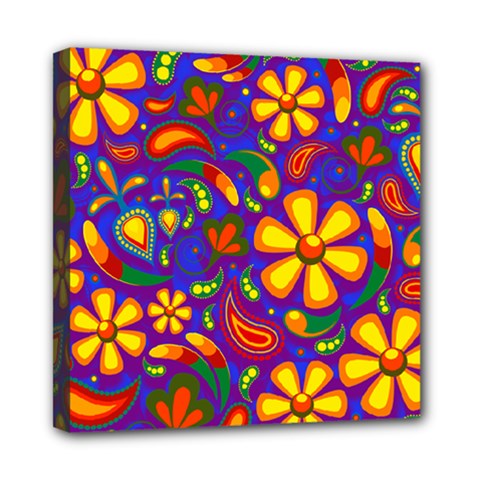 Gay Pride Rainbow Floral Paisley Mini Canvas 8  X 8  (stretched) by VernenInk