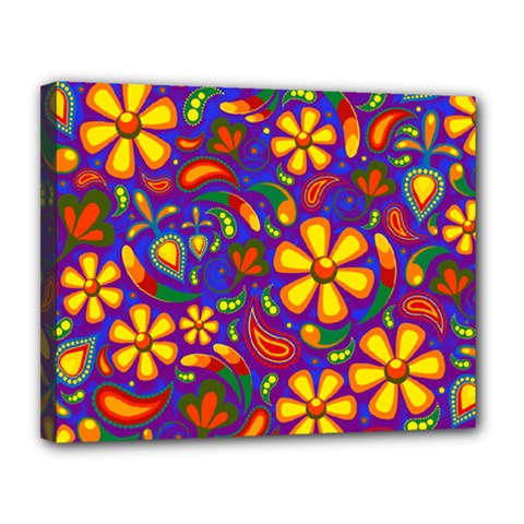 Gay Pride Rainbow Floral Paisley Canvas 14  X 11  (stretched) by VernenInk