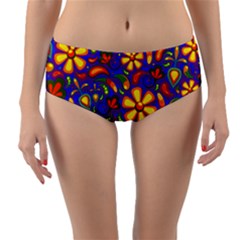 Gay Pride Rainbow Floral Paisley Reversible Mid-waist Bikini Bottoms by VernenInk