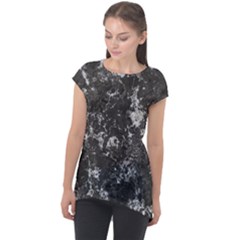 Dark Marble Camouflage Texture Print Cap Sleeve High Low Top by dflcprintsclothing