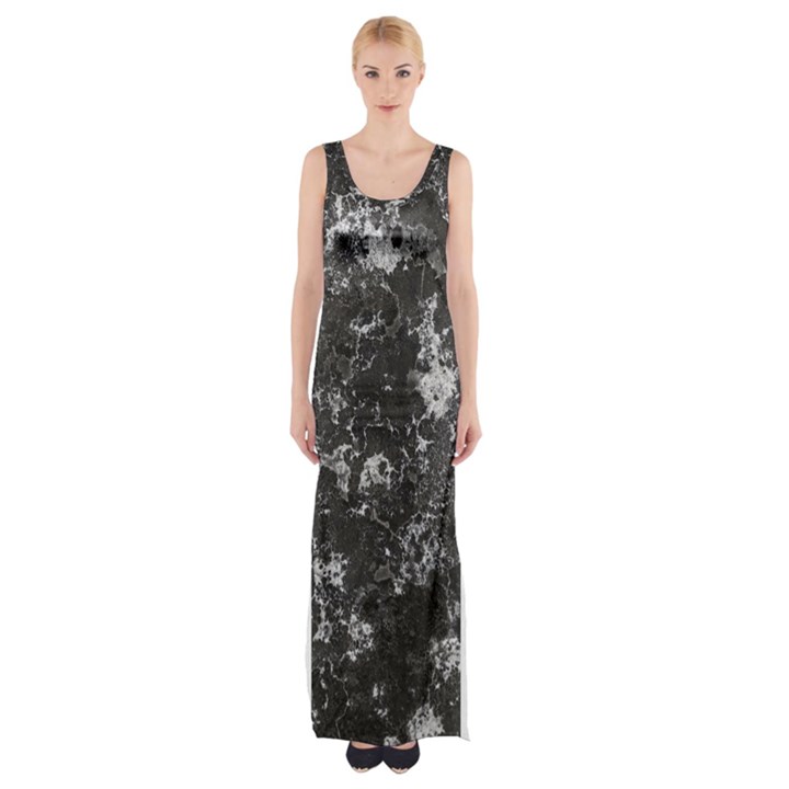 Dark Marble Camouflage Texture Print Thigh Split Maxi Dress