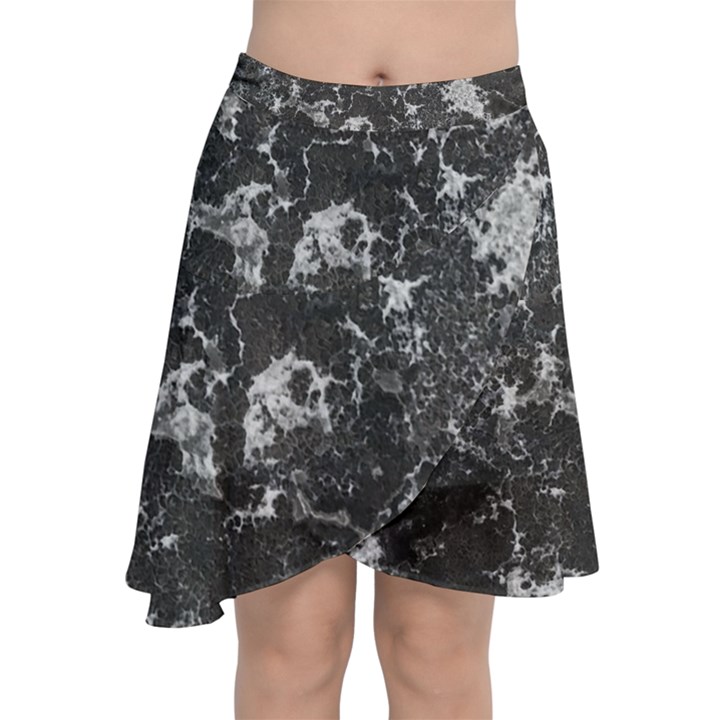 Dark Marble Camouflage Texture Print Chiffon Wrap Front Skirt