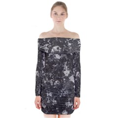 Dark Marble Camouflage Texture Print Long Sleeve Off Shoulder Dress by dflcprintsclothing