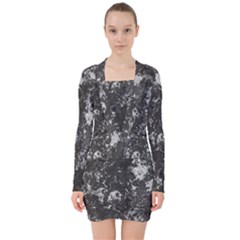 Dark Marble Camouflage Texture Print V-neck Bodycon Long Sleeve Dress by dflcprintsclothing