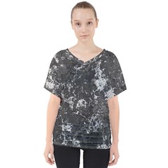 Dark Marble Camouflage Texture Print V-neck Dolman Drape Top by dflcprintsclothing