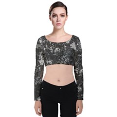 Dark Marble Camouflage Texture Print Velvet Long Sleeve Crop Top by dflcprintsclothing