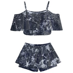 Dark Marble Camouflage Texture Print Kids  Off Shoulder Skirt Bikini by dflcprintsclothing